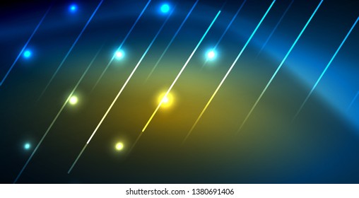 Líneas tecno brillantes neón, plantilla de fondo abstracto azul de alta tecnología futurista