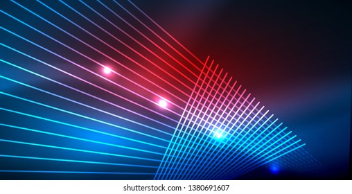 Neon glowing techno lines, blue hi-tech futuristic abstract background template