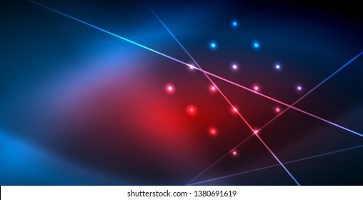 Líneas tecno brillantes neón, plantilla de fondo abstracto azul de alta tecnología futurista