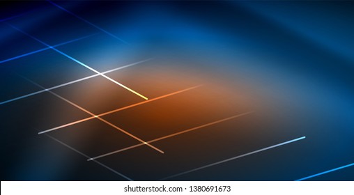 Neon glowing techno lines, blue hi-tech futuristic abstract background template