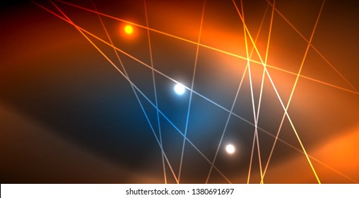Neon glowing techno lines, blue hi-tech futuristic abstract background template