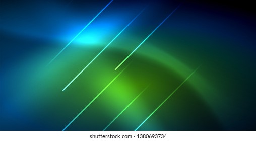 Líneas tecno brillantes neón, plantilla de fondo abstracto azul de alta tecnología futurista