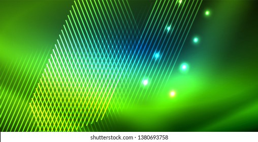 Neon glowing techno lines, blue hi-tech futuristic abstract background template