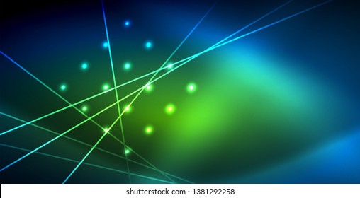 Neon glowing techno lines, blue hi-tech futuristic abstract background template
