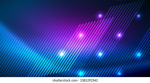Neon glowing techno lines, blue hi-tech futuristic abstract background template