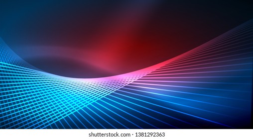 Neon glowing techno lines, blue hi-tech futuristic abstract background template