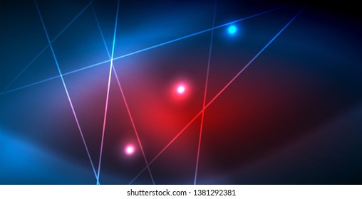 Neon glowing techno lines, blue hi-tech futuristic abstract background template