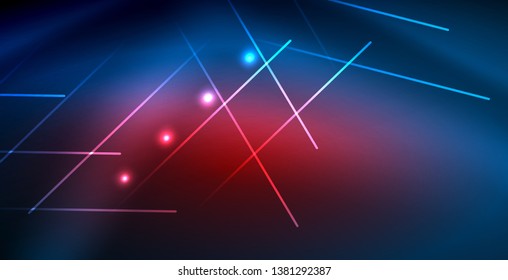 Neon glowing techno lines, blue hi-tech futuristic abstract background template