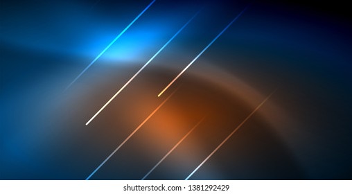 Líneas tecno brillantes neón, plantilla de fondo abstracto azul de alta tecnología futurista