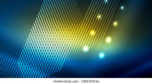Neon glowing techno lines, blue hi-tech futuristic abstract background template