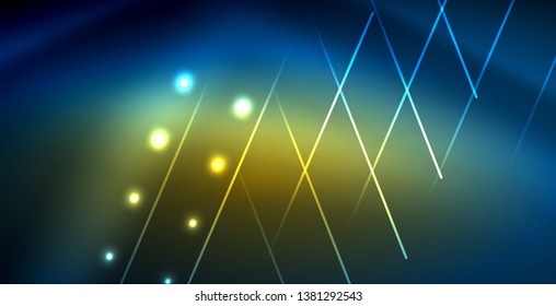 Líneas tecno brillantes neón, plantilla de fondo abstracto azul de alta tecnología futurista