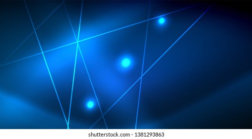 Líneas tecno brillantes neón, plantilla de fondo abstracto azul de alta tecnología futurista