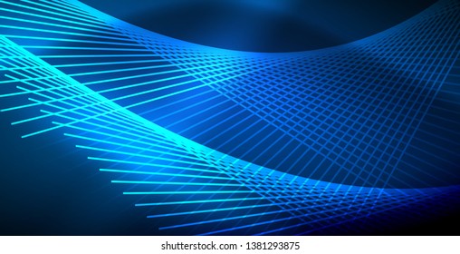 Neon glowing techno lines, blue hi-tech futuristic abstract background template