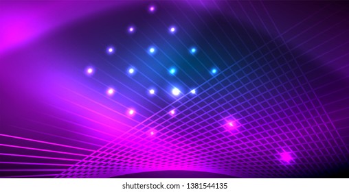 Líneas tecno brillantes neón, plantilla de fondo abstracto azul de alta tecnología futurista