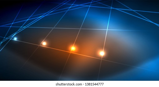 Neon glowing techno lines, blue hi-tech futuristic abstract background template