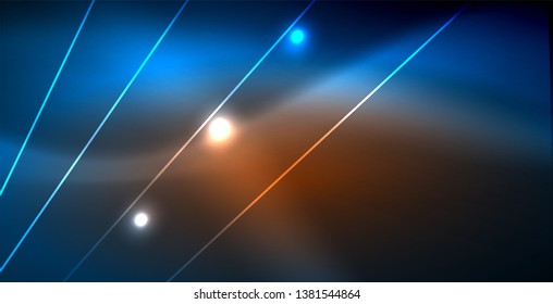 Neon glowing techno lines, blue hi-tech futuristic abstract background template