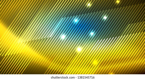 Neon glowing techno lines, blue hi-tech futuristic abstract background template