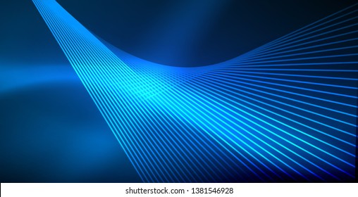 Neon glowing techno lines, blue hi-tech futuristic abstract background template