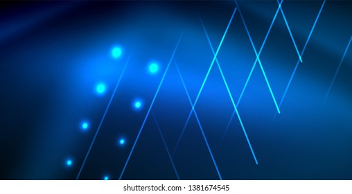 Neon glowing techno lines, blue hi-tech futuristic abstract background template