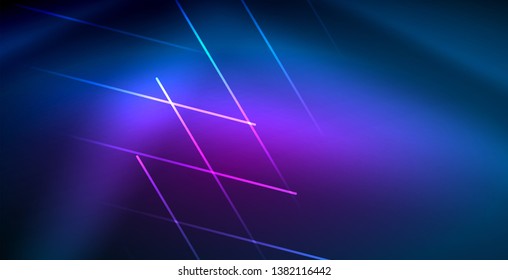 Neon glowing techno lines, blue hi-tech futuristic abstract background template