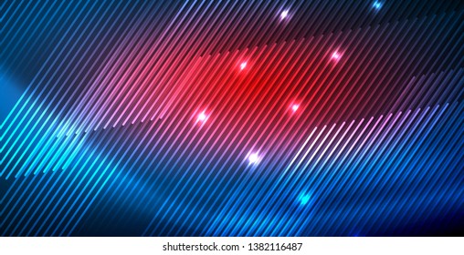 Líneas tecno brillantes neón, plantilla de fondo abstracto azul de alta tecnología futurista