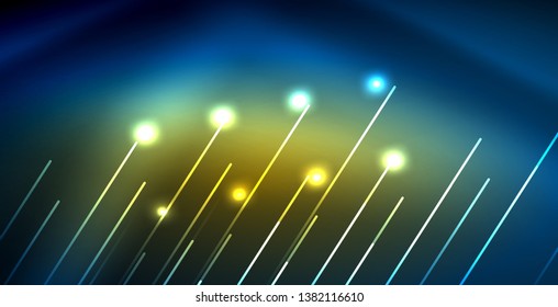 Neon glowing techno lines, blue hi-tech futuristic abstract background template