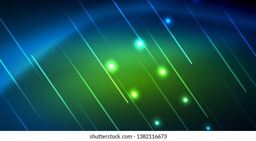 Neon glowing techno lines, blue hi-tech futuristic abstract background template