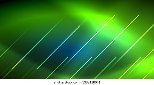 Neon glowing techno lines, blue hi-tech futuristic abstract background template