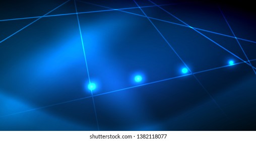 Líneas tecno brillantes neón, plantilla de fondo abstracto azul de alta tecnología futurista