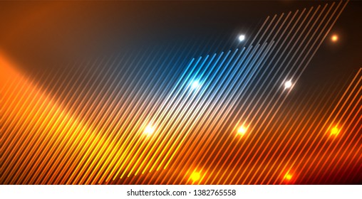 Líneas tecno brillantes neón, plantilla de fondo abstracto azul de alta tecnología futurista