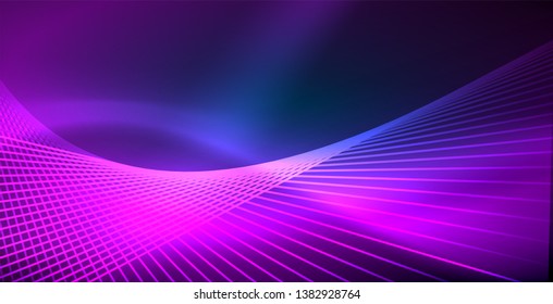 Neon glowing techno lines, blue hi-tech futuristic abstract background template