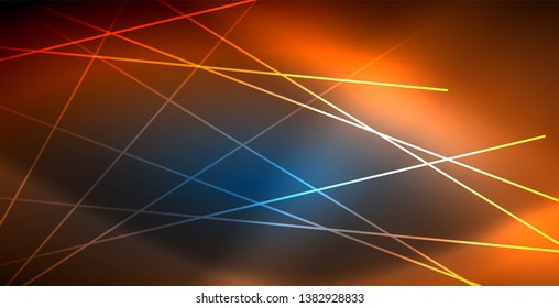 Neon glowing techno lines, blue hi-tech futuristic abstract background template