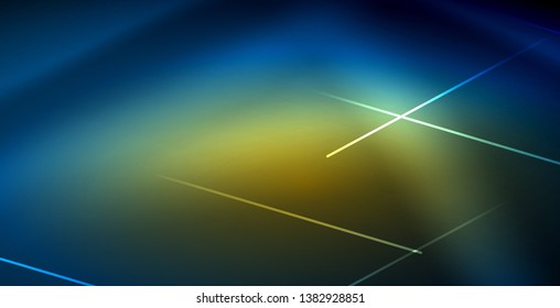 Líneas tecno brillantes neón, plantilla de fondo abstracto azul de alta tecnología futurista