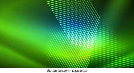 Líneas tecno brillantes neón, plantilla de fondo abstracto azul de alta tecnología futurista