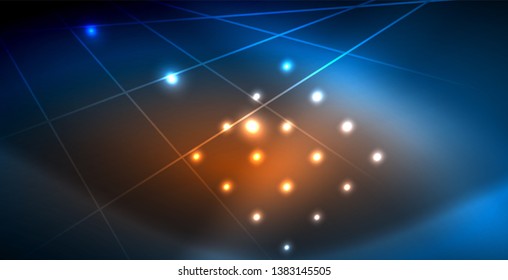 Líneas tecno brillantes neón, plantilla de fondo abstracto azul de alta tecnología futurista