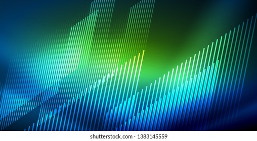 Neon glowing techno lines, blue hi-tech futuristic abstract background template