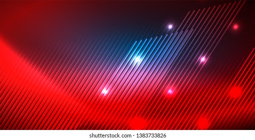 Neon glowing techno lines, blue hi-tech futuristic abstract background template