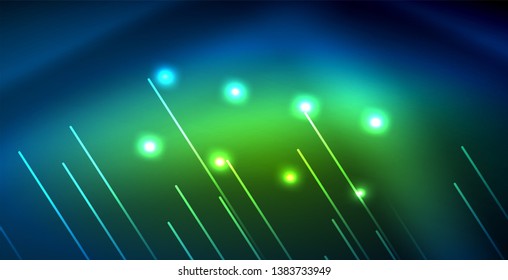 Neon glowing techno lines, blue hi-tech futuristic abstract background template
