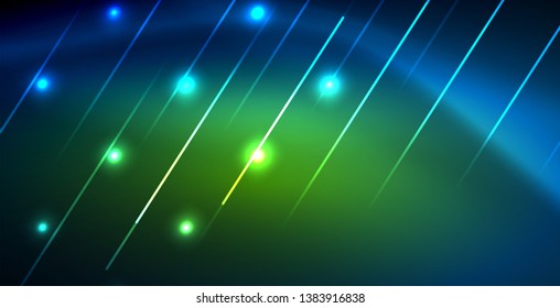 Neon glowing techno lines, blue hi-tech futuristic abstract background template