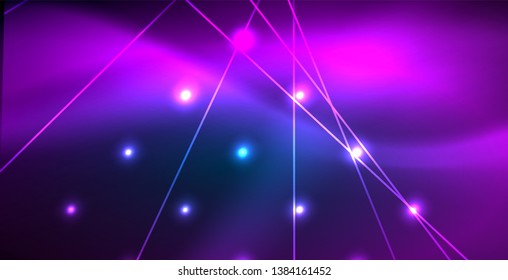 Neon glowing techno lines, blue hi-tech futuristic abstract background template