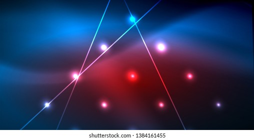Neon glowing techno lines, blue hi-tech futuristic abstract background template