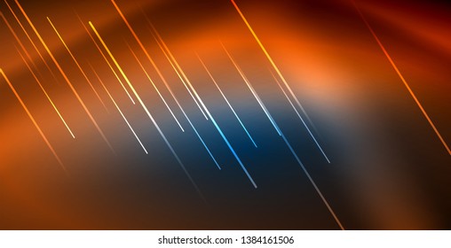 Neon glowing techno lines, blue hi-tech futuristic abstract background template