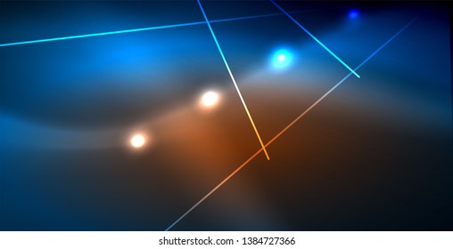 Neon glowing techno lines, blue hi-tech futuristic abstract background template