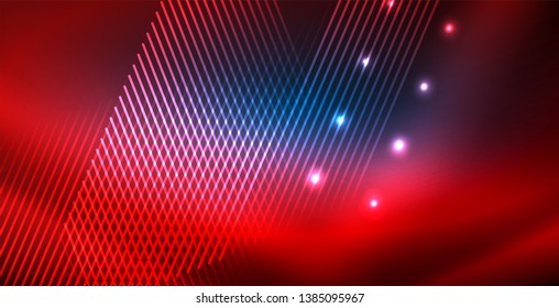 Neon glowing techno lines, blue hi-tech futuristic abstract background template