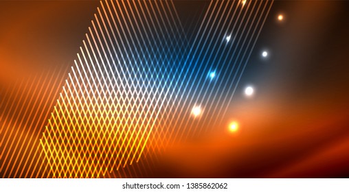Neon glowing techno lines, blue hi-tech futuristic abstract background template