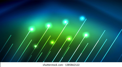 Neon glowing techno lines, blue hi-tech futuristic abstract background template