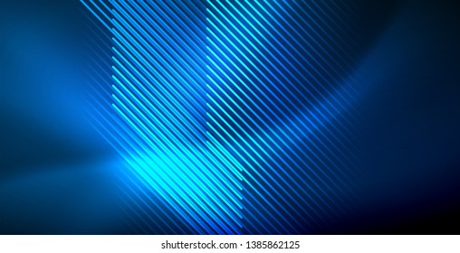 Neon glowing techno lines, blue hi-tech futuristic abstract background template