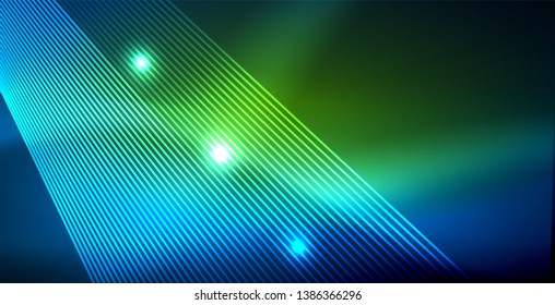 Líneas tecno brillantes neón, plantilla de fondo abstracto azul de alta tecnología futurista