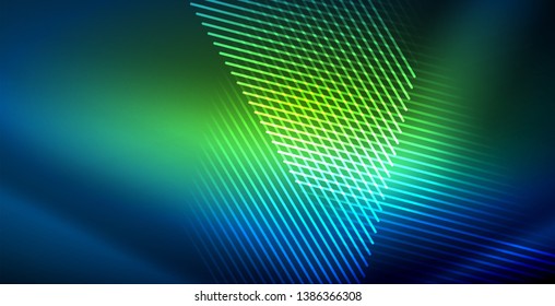 Neon glowing techno lines, blue hi-tech futuristic abstract background template