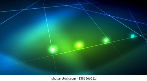 Neon glowing techno lines, blue hi-tech futuristic abstract background template